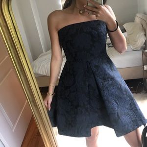 Zara jacquard strapless navy mini dress RARE